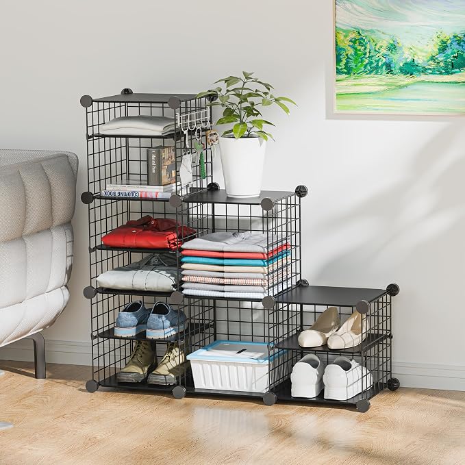 Wire Cube Storage Organizer, 6 Cubes Converted into 7 Cubes, Sturdy Metal Grids Storage Shelf Closet Shelving Units and Storage, Shelves for Bedroom LIvingroom Office - Image 2