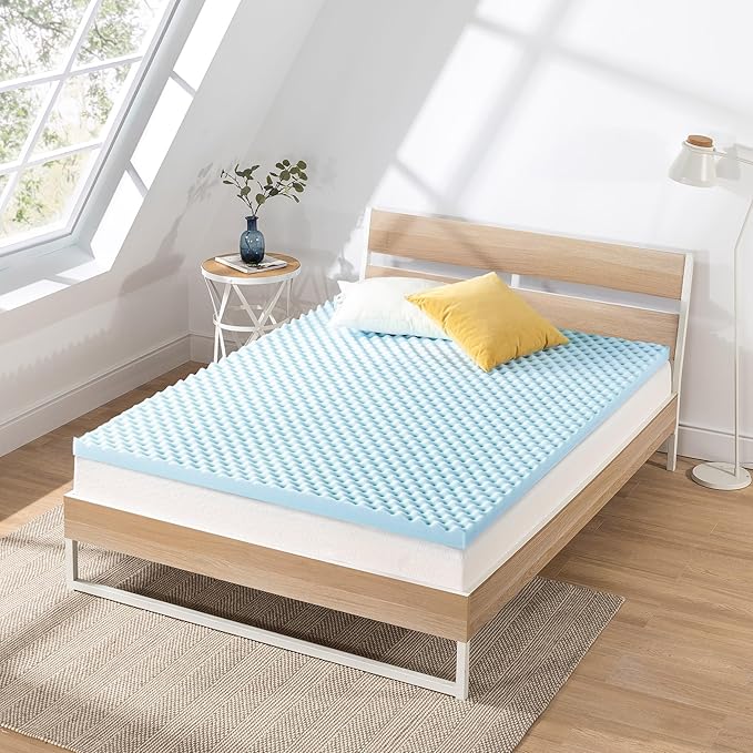 Best Price Mattress 3 Inch Egg Crate Memory Foam, Cooling Gel Infusion, King Mattress Topper, Dorm Essentials, Blue