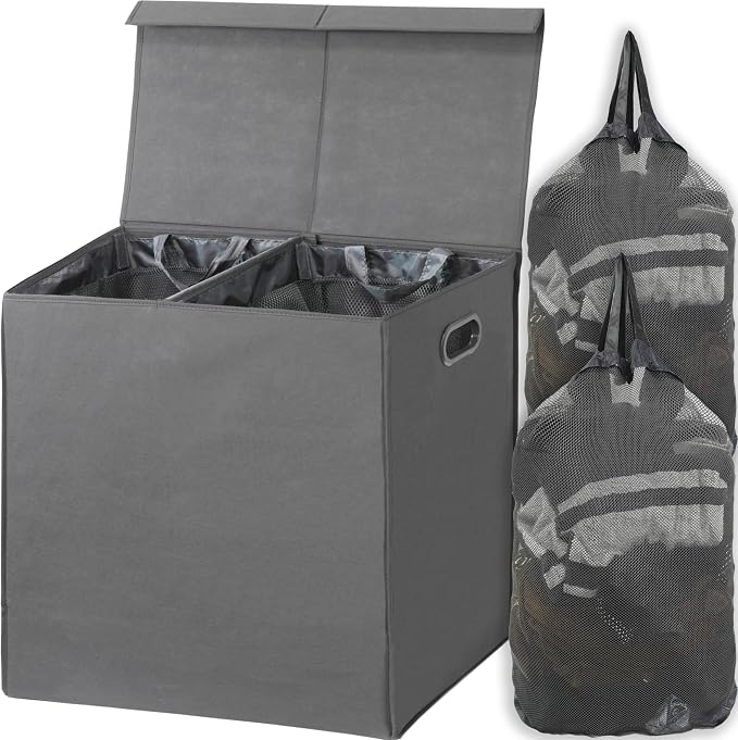 Simple Houseware Double Laundry Hamper with Lid and Removable Laundry Bags, Dark Grey by SimpleHouseware