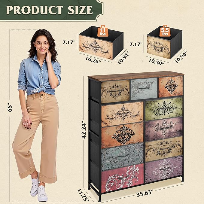 WLIVE Storage Organizer Unit with 11 Fabric Bins, Storage Drawers Organizer with Steel Frame, Tall Storage Tower Organizaton for Living Room, Hallway, Office, Pattern - Image 3