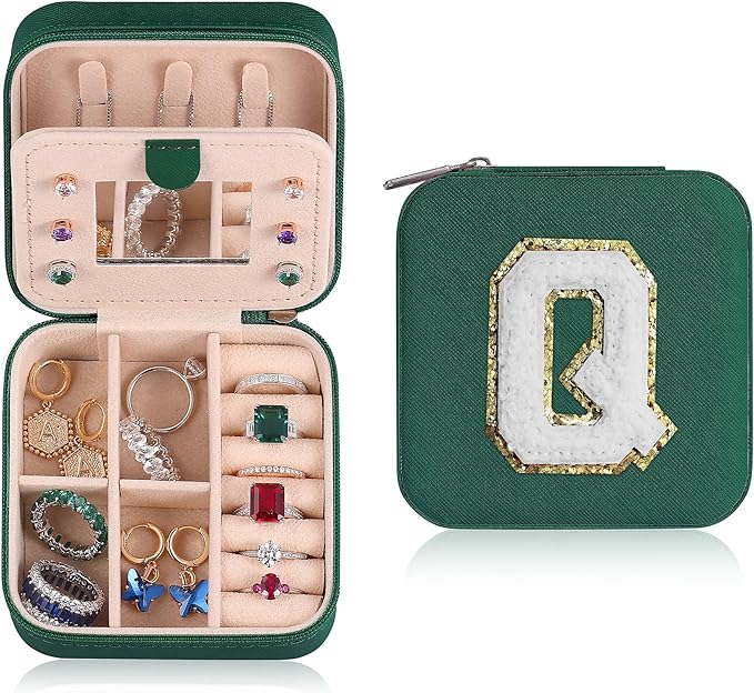 Parima Travel Jewelry Organizer for Women | Necklace, Earring, Ring Organizer | Women's Travel Gifts - Letter Q, Green by PARIMA