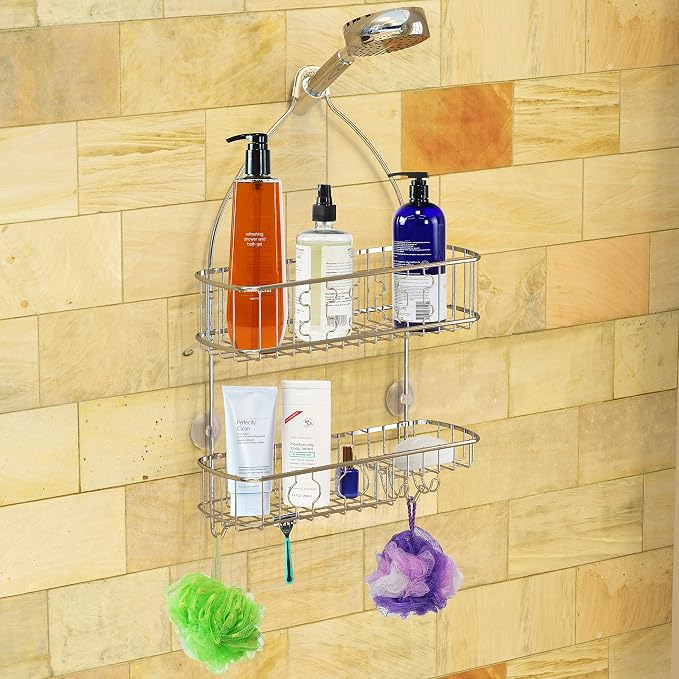 Simple Houseware Bathroom Hanging Shower Head Caddy Organizer, Chrome (26 x 16 x 5.5 inches) - Image 4