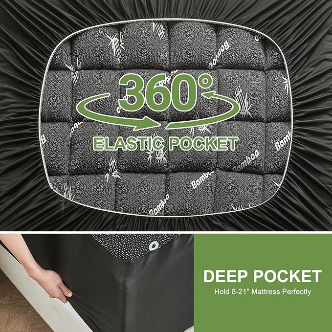 Full Size Mattress Topper Viscose Derived from Bamboo, Soft Thick Pillow Top Mattress Pad Cover for Back Pain, Cooling Mattress Protector with 8-21 Inch Deep Pocket, Dark Grey