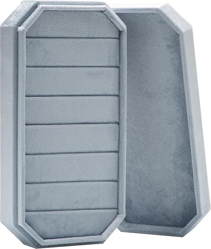 Velvet Ring Organizer Display Tray Jewelry Box Earring Holder Case for Wedding Birthday Christmas Day (Light Ocean Blue) - Image 4