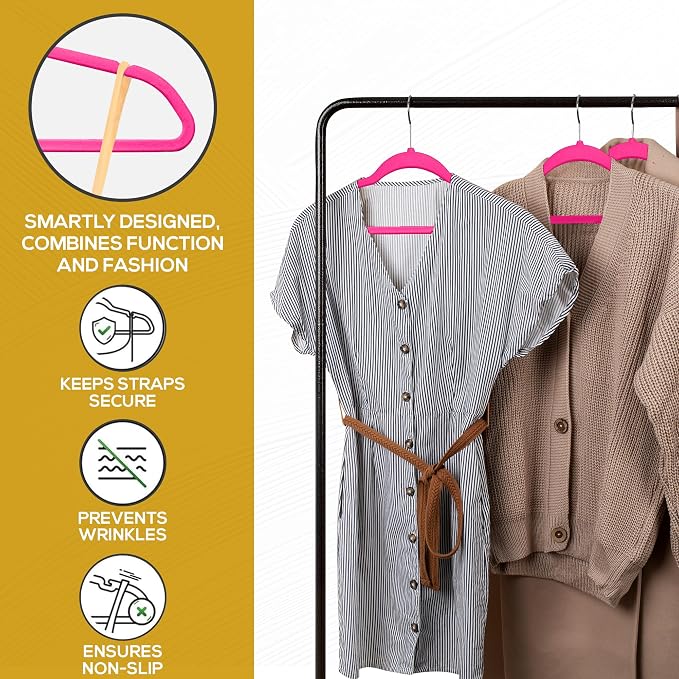 Techzoo Premium Velvet Hangers 50 Pack Ultra Thin Non Slip Adult Felt Space Saving Suit Hanger for Closet Heavy Duty Coat Pants Jackets Dress Hangers 360° Swivel Hook Hold Upto 10 lbs Dark Pink - Image 8