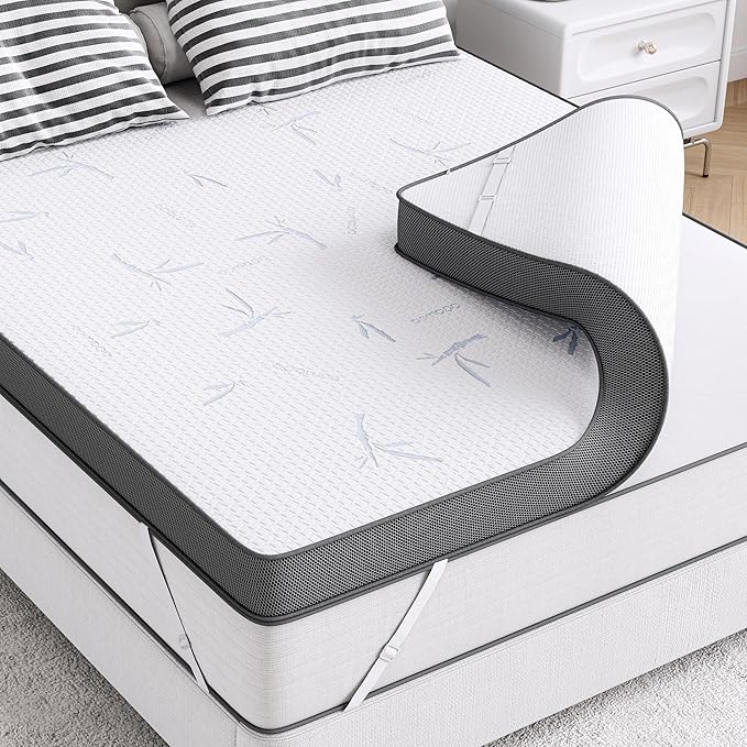 LIKIMIO 4 Inch Mattress Topper Queen, Cooling Gel Infused Ventilated Memory Foam Bed Topper, Firm Mattress Pad with Removable Cover, Pressure Relief & Non-Slip, Dorm/Guest, CertiPUR-US Certified
