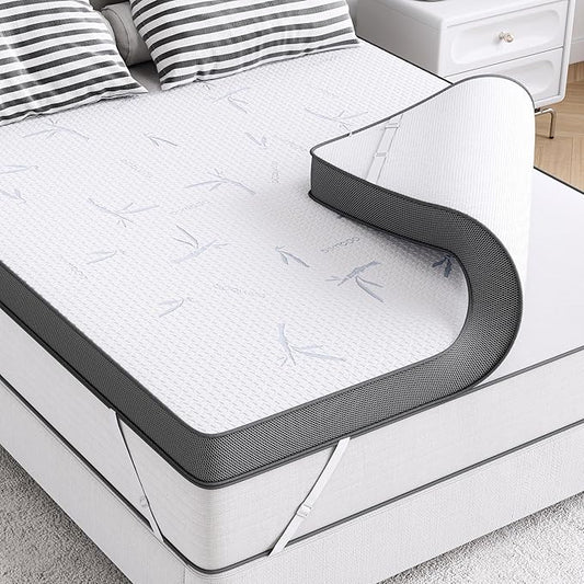 LIKIMIO 4 Inch Mattress Topper Full, Cooling Gel Infused Ventilated Memory Foam Bed Topper, Firm Mattress Pad with Removable Cover, Pressure Relief & Non-Slip, Dorm/Guest, CertiPUR-US Certified