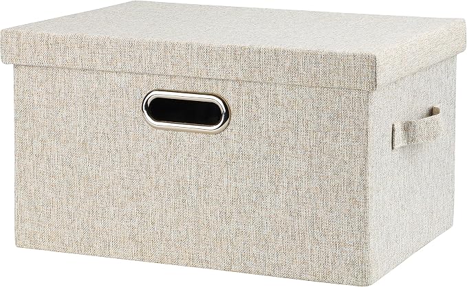 Graciadeco Medium 15" 21 Quart Collapsible Stackable Storage Bins with Lids, 1 Pack Beige Foldable Fabric Closet Storage Boxes with Lids, Heavy-duty Linen Baskets for Bedroom by GraciadecoStorage