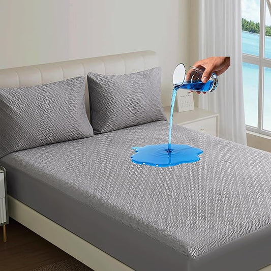 100% TPU Waterproof Mattress Protector Sets with 1 Fitted Sheet & 2 Pillowcases 18 Inches Deep Pocket Breathable Incontinence Pads for Adults Kids Elderly Pets (Gray, Twin XL)