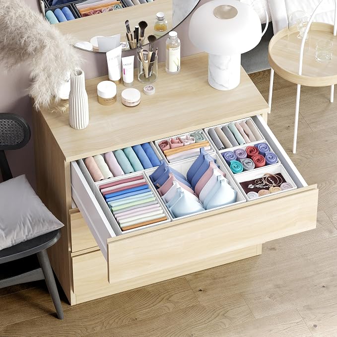 Drawer Organizer Clothes Set of 12 White-Grey - Dresser Organizer For Nursery, Bedroom, Closet - Perfect Baby Clothes Organizer and Storage & General Nursery Organization or Dresser Drawer Organizers - Image 5