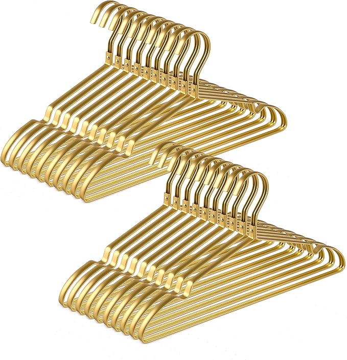 Amber Home Premium Matte Gold Aluminum Coat Hangers 20 Pack, 16.5” Extra Smooth & Durable Metal Shirt Dress Hanger, Light & Sturdy Metal Rack for Jacket Trouser Pant Slack by AmberHome