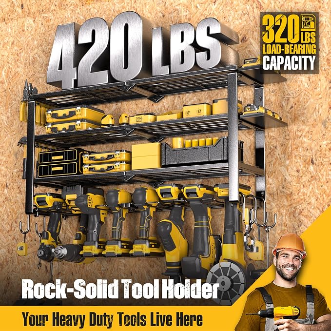 Spampur 420LB Capacity Power Tool Organizer with Charging Station & 6 Outlets | Quick Assembly 4-Layer Heavy Duty Rack for Drills & Batteries | Ultimate Garage Storage & Christmas Gift for Men - Image 3
