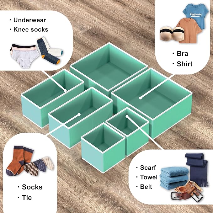 Simple Houseware Underwear Drawer Organizer for Lingerie/Undergarment/Bra/Panty/Sock/Onesie, Set of 6, Turquoise - Image 4