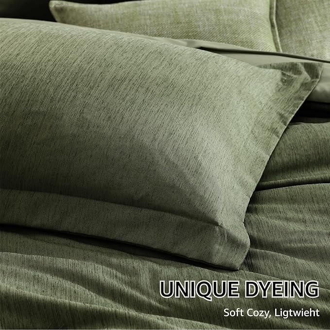 Monbix Super King Comforter Set, Olive Green Cationic Dyeing Bedding Set Reversible, Bed in a Bag 7 Pieces with Comforter, Sheets, Pillowcases & Shams