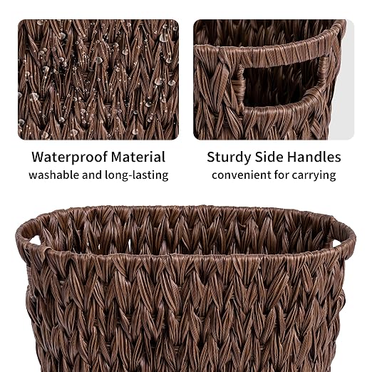 GRANNY SAYS Wicker Waste Basket, Waterproof Bathroom Trash Can, Bedroom Can, Durable Wastebasket with Handles, 19 Liters/5 Gallons - Image 6