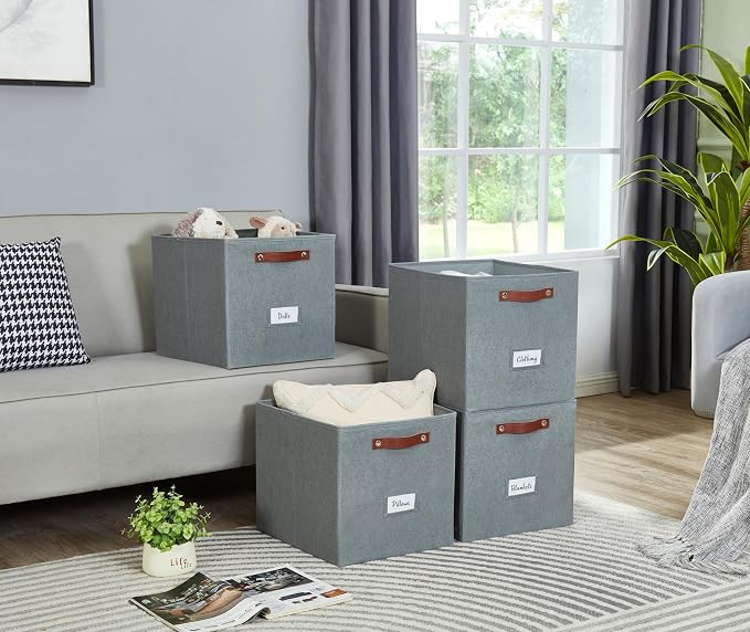DECOMOMO Storage Cubes, 13x13x13 Storage Cube Bins with Labels, Fabric Organizer Bins (13" / 6pcs, Texture Grey) - Image 4