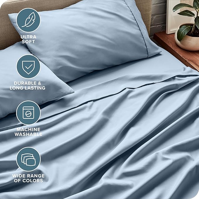 Bare Home California King Sheet Set - 1800 Ultra-Soft Microfiber Cal King Bed Sheets - Double Brushed - Deep Pockets - Easy Fit - 4 Piece Set - Bed Sheets (California King, Dusty Blue)
