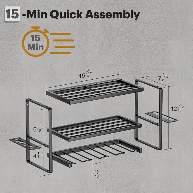 Spampur Power Tool Organizer Wall Mount, 3 Layers Storage Rack with 4 Drill Holders, Garage Storage Rack for Handheld, Metal Tool Shelf Utility Rack for Cordless Power Tools, Suitable for Giving men - Image 4
