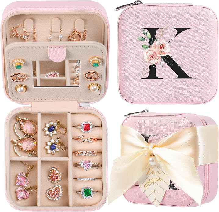 AYGXU Travel Jewelry Box for Women and Girls - Small Case With Initial A-Z - Teacher Gifts by AYGXU