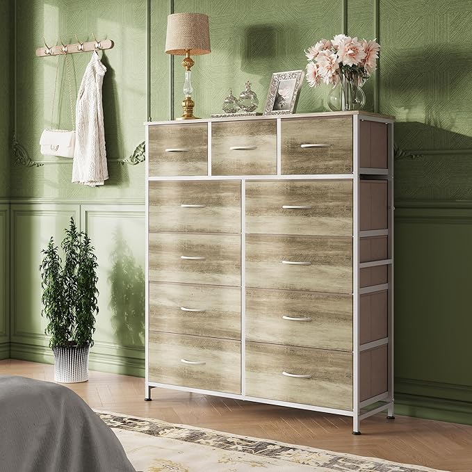 WLIVE Tall Dresser for Bedroom, Fabric Dressers Storage Tower, Dresser & Chest of Drawers Organizer Unit with 11 Drawers, Storage Cabinet, Hallway, Closets, Steel Frame, Wood Top, Greige - Image 2