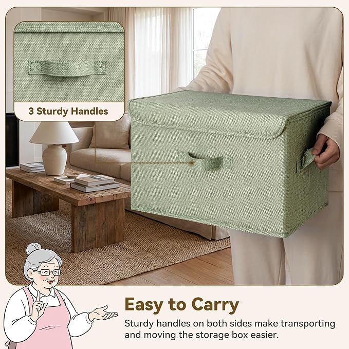 GRANNY SAYS Storage Bins with Lids, Decorative Storage Boxes, Clothes Stoarge Bins, Shelf Baskets, Closet Storage Bins for Clothing, Collapsible Storage and Organization, Sage Green, Large, 2-Pack - Image 3