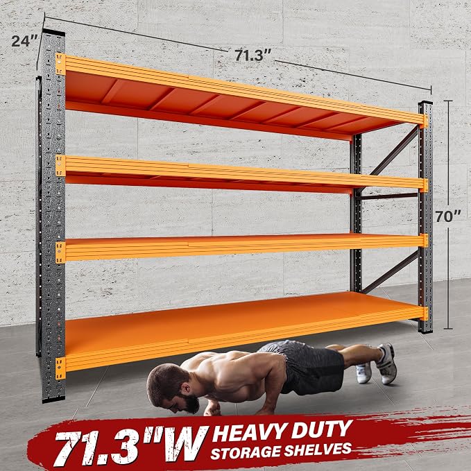 71.3" Wide Heavy Duty Garage Shelving Units,5000LBS Deep Storage Shelves,Orange Metal Garage Shelves,Steel Shelf,Large Storage Rack,Industrial Shelving for Shop,Warehouse,Basement,71.3"W x 24"D x 70"H - Image 2