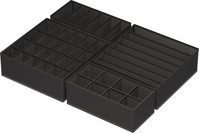 Simple Houseware 4-Pack Drawer Organizer Set - Closet Dividers for Underwear, Socks, Bras, Scarves, Ties - Foldable Non-Woven Storage Boxes, Black - Image 2