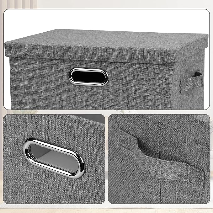 Graciadeco Medium 15" 21 Quart Collapsible Stackable Storage Bins with Lids, 1 Pack Gray Foldable Fabric Closet Storage Boxes with Lids, 4 Handles Heavy-duty Linen Cube Baskets for Bedroom - Image 6