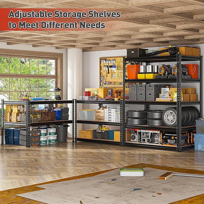 REIBII 2400LBS Storage Shelves 5 Tier Garage Shelving Heavy Duty, Adjustable Metal Shelving Unit, Garage Shelves for Basement, Warehouse, Pantry, Closet, Kitchen 72" H x 35.55" W x 16" D, 2 Pack | Heavy Duty, Adjustable, 2020LBS Capacity, Garage, Pantr... - Image 4