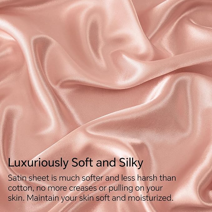 BEDELITE Satin Sheets Twin Size Bed Set, Luxury Soft Coral Pink Silky Sheets for Hair and Skin, Similar to Silk Bed Sheets Set 3 Pieces with 1 Deep Pocket Fitted Sheet, 1 Flat Sheet, and 1 Pillowcase
