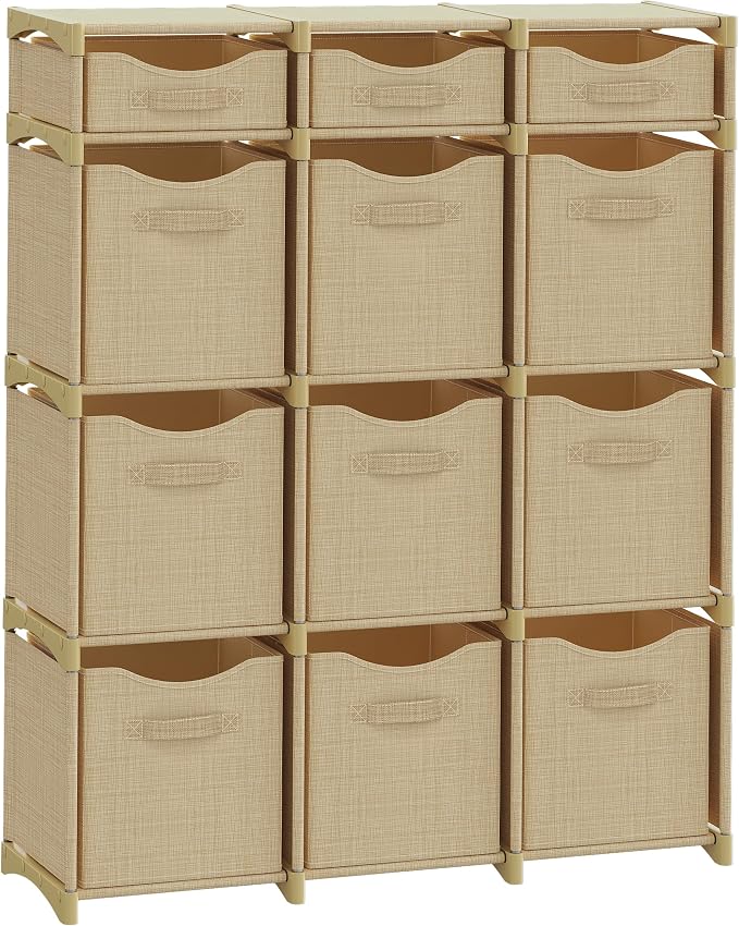 Cube Storage Organizer with Storage Bins Included - The Perfect Closet Organizers and Storage Solution. Includes 12 Storage Cubes, Great For Toy Storage, Closet Storage, Clothes Storage (Beige) by Neaterize