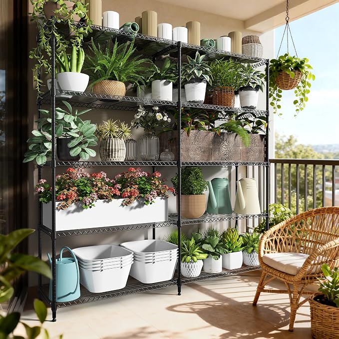 M MZG 5 Tiers Storage Shelves Load 1500LBS, Metal Shelving Wire Metal Shelving Unit Shelves for Storage Adjustable Garage Shelving for Pantry Kitchen Garage Black 15.8" D x 33.5" W x 70.5" H - Image 5