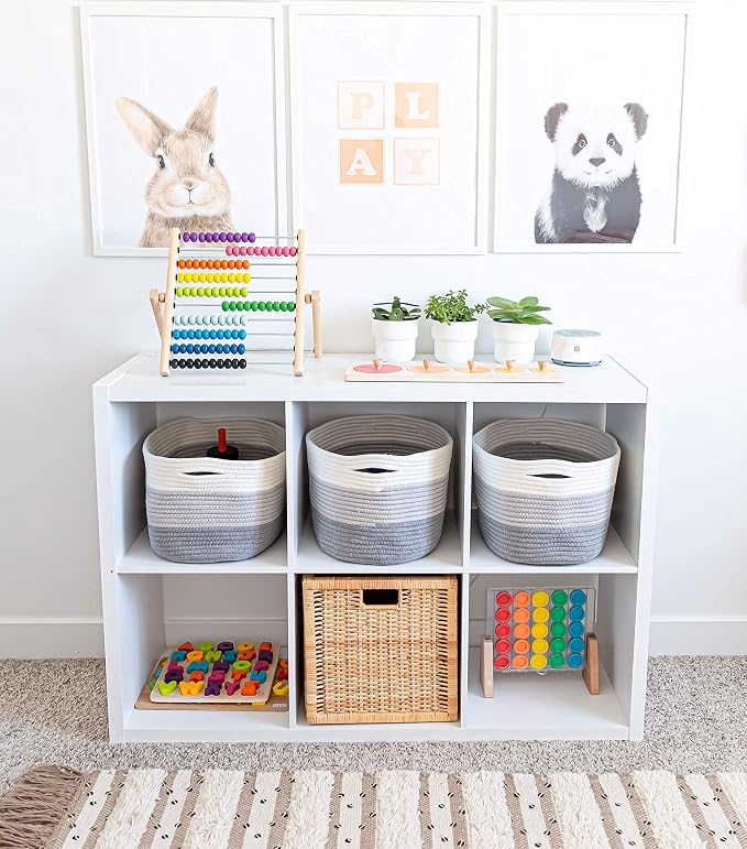 OrganiHaus Rope Baskets for Shelves - Set of 3 Woven Storage Baskets for Organizing, Closet & Toy Storage - 3-Toned Gray - 15x9x10 - Image 4