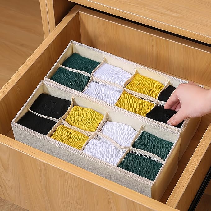 Qozary 3 Pack Sock Underwear Drawer Organizer Dividers, Collapsible Cabinet Closet Storage Boxes for Clothes, Socks, Lingerie, Underwear, Tie, Belt, Baby, Bedroom - Image 4