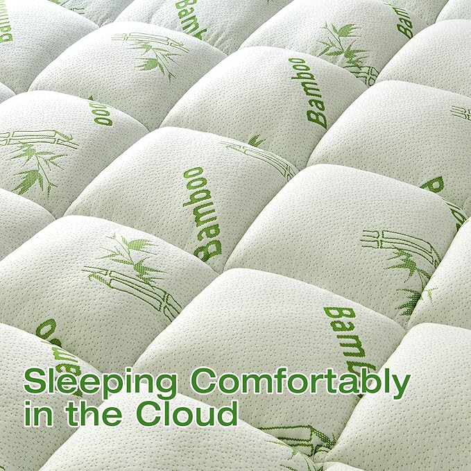 Mattress Topper Twin Size Viscose Derived from Bamboo, Thick Soft Pillow Top Mattress Pad Cover for Back Pain, Mattress Protector with 8-21 Inch Deep Pocket, White
