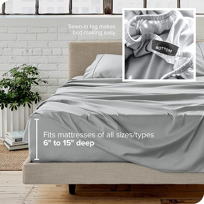 Bare Home Full Sheet Set - 1800 Ultra-Soft Microfiber Full Bed Sheets - Double Brushed - Deep Pockets - Easy Fit - 4 Piece Set - Bedding Sheets & Pillowcases (Full, French Grey)