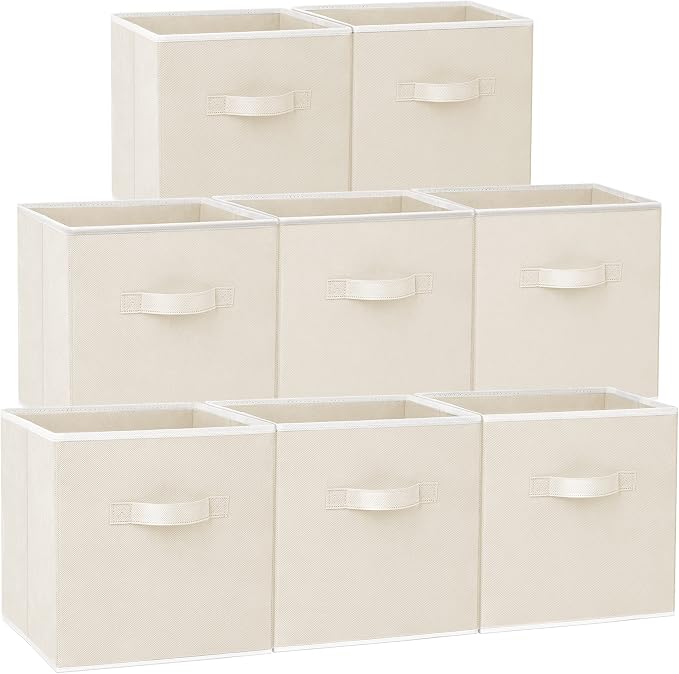 Criusia Large Storage Cubes - 13 Inch Heavy Duty Fabric Storage Bins for Shelves Closet, Cube Organizer - 8 Pack Collapsible Cube Storage Bins Baskets for Organizing Clothes Blankets Toys (Beige) by Criusia