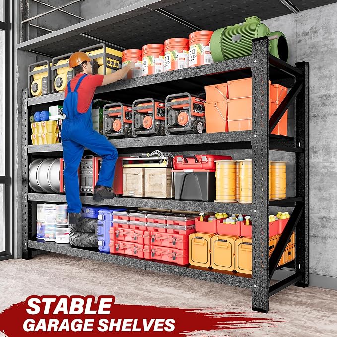 9000LBS Heavy Duty Garage Shelving Units,75" Wide & Deep Storage Shelves,Metal Garage Shelves,Large Storage Rack,Steel Shelf,Industrial Shelving for Shop,Warehouse,Basement,75" W x 24" D x 70" H - Image 3