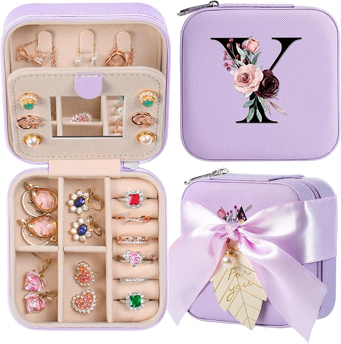 AYGXU Travel Jewelry Box for Women and Girls - Small Case With Initial A-Z - Teacher Gifts by AYGXU
