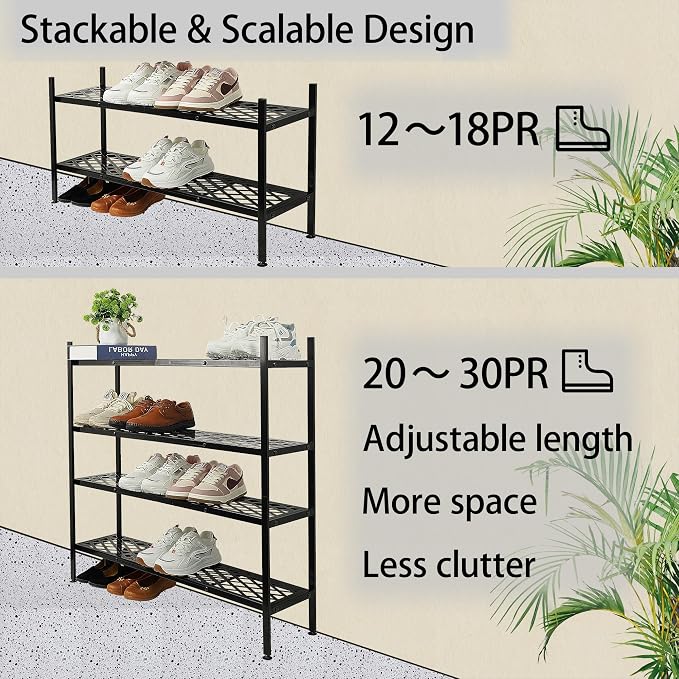 Shoe Rack, 45.6" Expandable Shoes Storage Metal Shoe Shelf Stand 2-Tier Stackable Boot Organizer for Closet, Entryway, Garage, Bedroom, Door Entrance, Black - Image 7