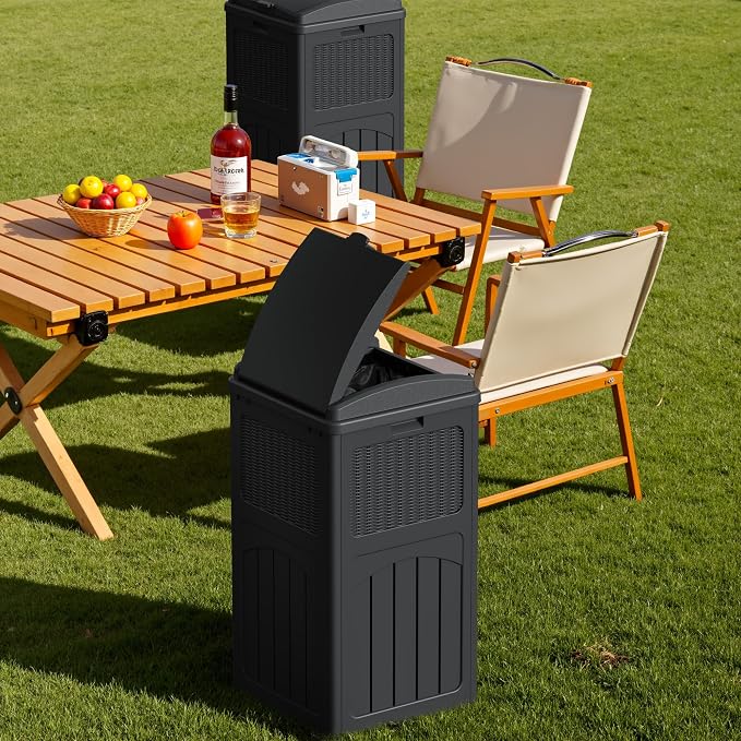 Devoko 33 Gallon Outdoor Trash Can with Dual Lid, Heavy Duty Waterproof Resin Garbage Bins Outside, Hideaway Waste Bins for Patio, Outside Pool, Backyard and Deck (2, Black) - Image 5