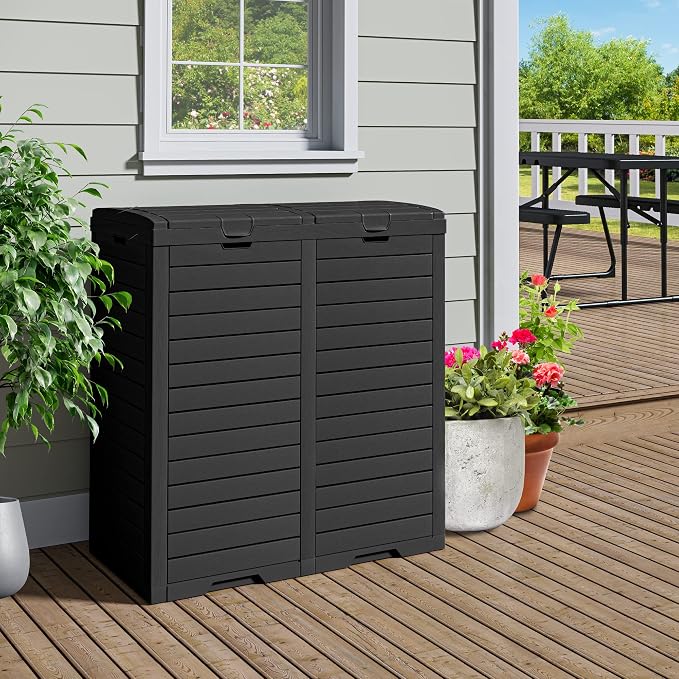 DWVO 76 Gallon Outdoor Resin Trash Can with Dual Lid and Drip Trays, 248 Quart Hideaway Garbage Bin for Porch, Backyard - Image 3