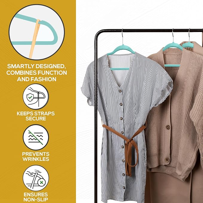 Techzoo 50 Pack New Premium Quality Velvet Hangers Ultra Thin Non Slip Adult Felt Space Saving Hangers for Closet Heavy Duty Coat Pants Dress Hangers 360° Swivel Hook Hold Upto 10 lbs Teal - Image 4