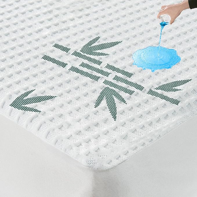 Full Size Mattress Protector, Breathable Bamboo Viscose Waterproof Mattress Pad Cover, Cooling Stripe Style, 6-16 inches Deep Pocket