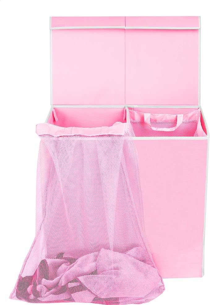 Simple Houseware Double Laundry Hamper with Lid and Removable Bags, Pink - Image 5
