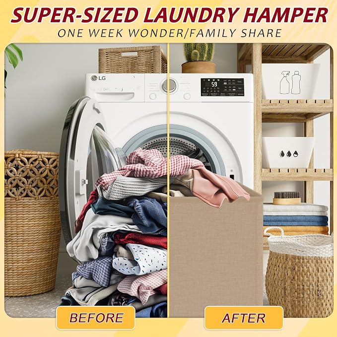 195L Laundry Hamper 3 Section,Large Laundry Hamper with Lid,Dirty Clothes Hamper with 3 Inner Bags,Collapsible Laundry Basket Organizer for Laundry Room,Bedroom,Laundry Sorter Hamper 3 Compartment - Image 5