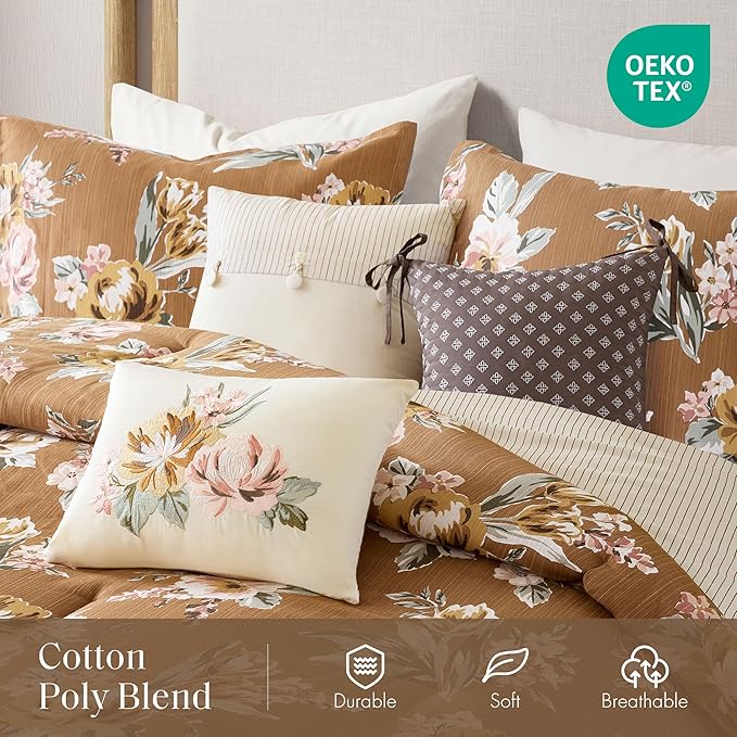 Madison Park Vintage Floral Reversible Comforters King Size Bed, All Season, Down Alternative Bedding Comforter, Bedskirt, Pillows, Shams, Salara, Cal King Terracotta 7 Piece | Reversible