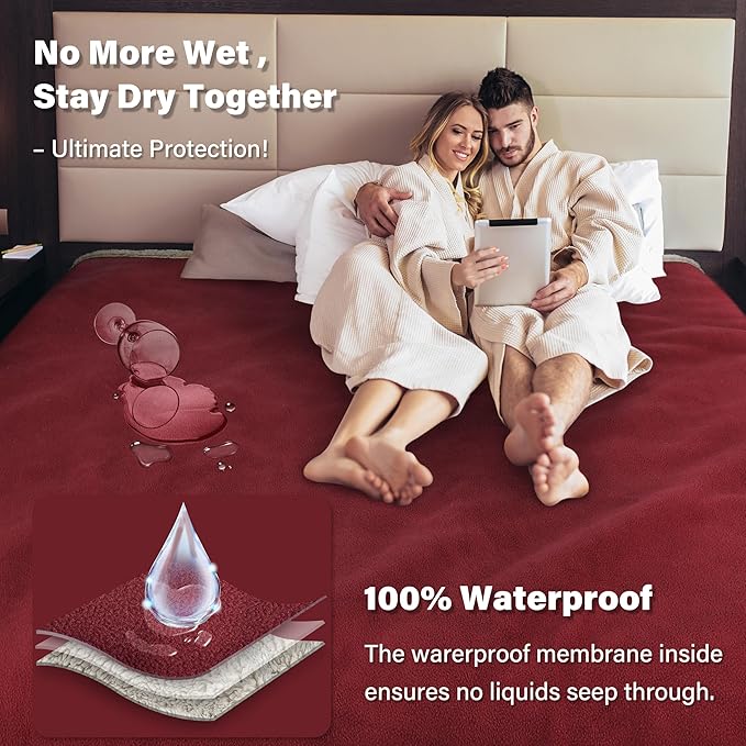 Catalonia Waterproof Liquid Pee Proof Fleece Sherpa Blanket for Bed Couch Sofa, Protector Cover for Baby, Cozy Lining Throws for Camping Boating (Wine/Taupe, 60x80 inch)