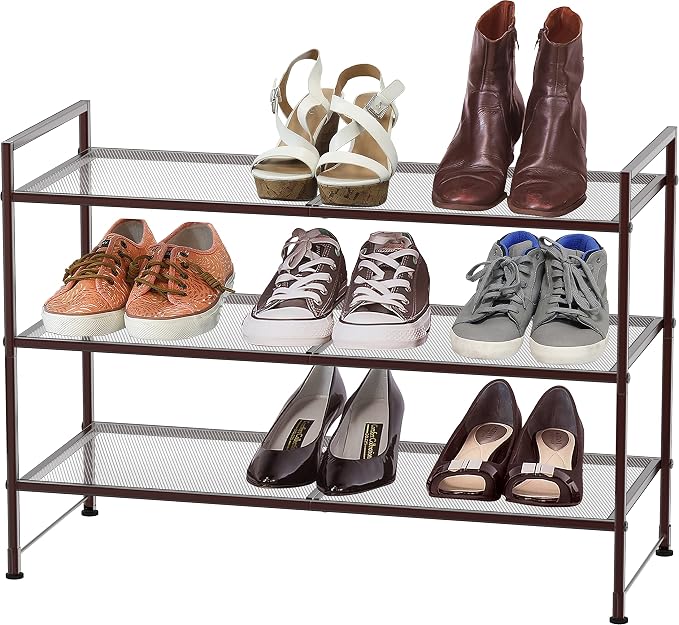 Simple Houseware 3-Tier Stackable Mesh Shoe Rack, Bronze - Image 2