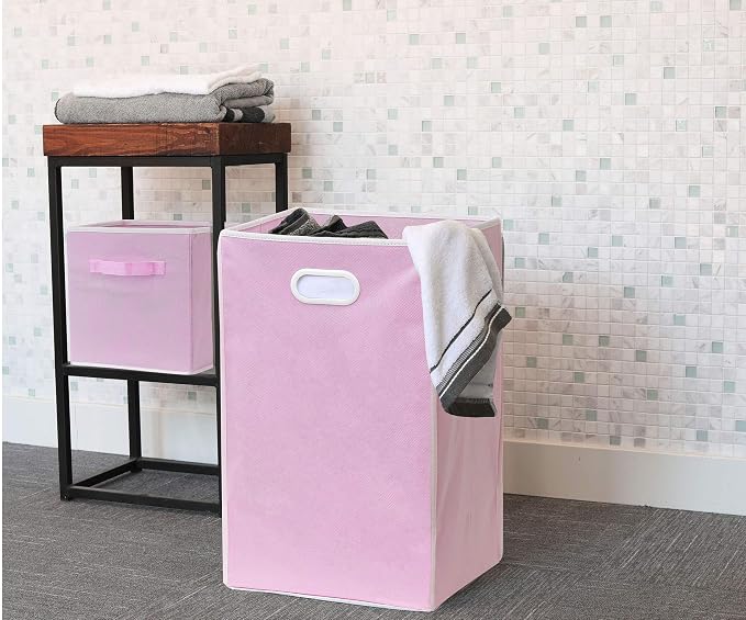 Simple Houseware Foldable Closet Laundry Hamper Basket, Pink - Image 5